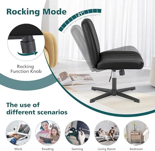 OLIXIS Criss Cross Legged Chairs Armless No Wheels Wide Seat Height Adjustable Swivel Padded PU Leather Home Office Desk Seating for Bedroom, Student, Study Room thumbnail 7