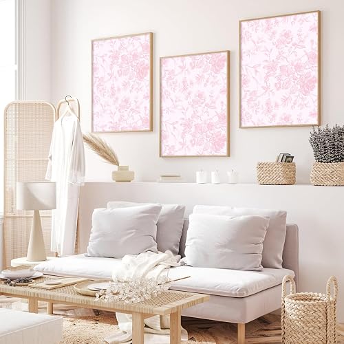 Pink Flower Wall Art Chinoiserie Floral Canvas Wall Decor Aesthetic Wall Art Watercolor Botanical Prints Vintage Flower Pictures Pink Floral Posters for Living Room Bedroom 12x16x3 Inch Unframed thumbnail 5