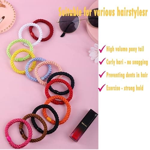AXEN 8PCS Elastic Hair Tie for Women Girls, Cotton Bands Soft Woven Ponytail Holders for Thick Hair and Curly Hair, Pastel thumbnail 4