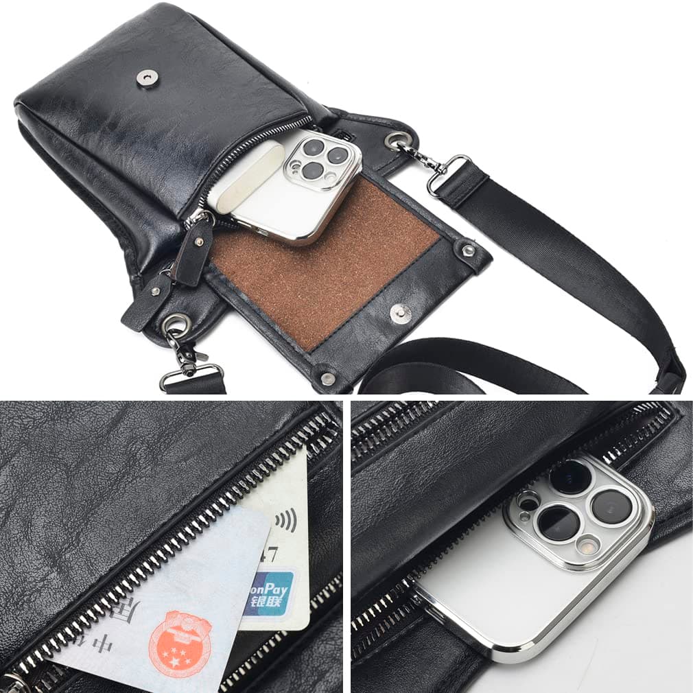 Riñonera de piel clásico para hombre, cinturón de cadera, marrón (01-brown), Mediano, Casual thumbnail 5