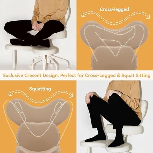 Pipersong Meditation Chair Plus, Cross Legged Chair with Wheels, ADHD Chair, Criss Cross Desk Chair with Lumbar Support and Adjustable Stool, Flexible Design for Fidgety Sitters, Ivory thumbnail 7