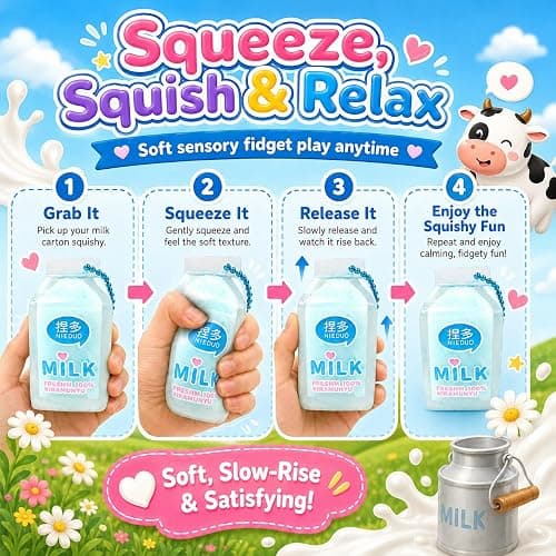 4Pack Milk Bottle Squishy Fidget Toys , Kawaii Keychain Squeeze Squishies Toys for Adults Stress Relief, Cute Sensory Aesthetic Bag Charm, Novelty Party Favors Goodie Bag Stuffers Gifts thumbnail 4