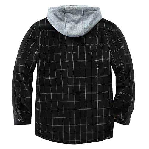 Derbars Men's Cotton Plaid Shirts Jacket Fleece Lined Flannel Shirts Sherpa Button Down Jackets with Hood for Men thumbnail 2
