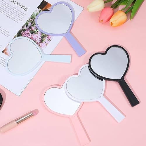 Limbeuuu 15 Pcs Heart Shaped Handheld Mirror Small Travel Makeup Mirrors with Handle Mini Heart Bulk Plastic Cosmetic Gift for Women (Bright Color) thumbnail 5
