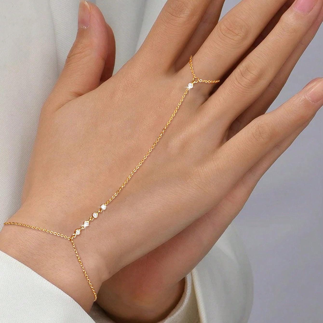 Robaice - Pulsera de cadena de oro de 14 quilates chapada en oro de 14 quilates, cadena de mano de satélite con abalorio de perlas de circonio para mujer, joyería de moda, anillo de oro no se thumbnail 4