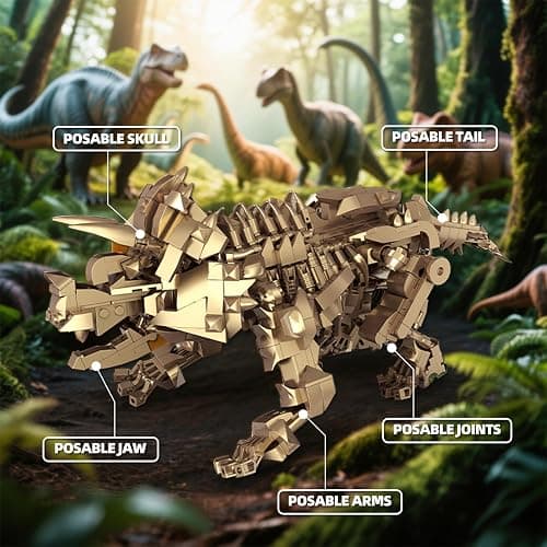 Myth Qholve Triceratops Fossil Skeleton Building Block Set Movable Dinosaur Model with Articulated Joints Educational STEM Construction Toy for Kids & Collectors thumbnail 6