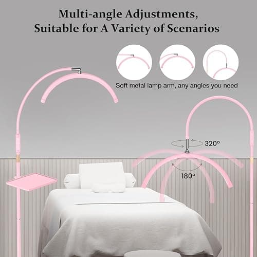 Mznoo Lash Light for Eyelash Tech with Tray, Half Moon Light for Lashes and Estheticians, LED Floor Lash Lamp for Eyelash Extensions, Nail Art, Tattoo Art and Skincare (Pink) thumbnail 4