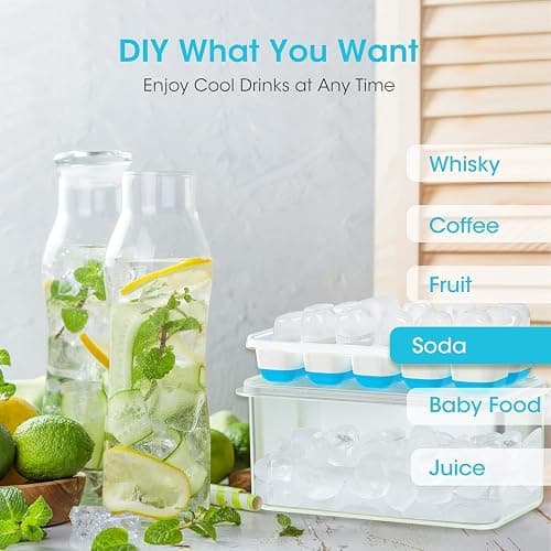 DOQAUS Ice Cube Tray with Lid and Bin - 4 Pack Silicone Ice Cube Trays for Freezer, Stackable Ice Bucket Kits with Storage Container & Scoop for Kitchen, RV, Cocktail, Coffee thumbnail 4
