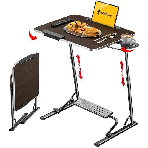 FoldWise Upgraded Folding TV Tray Table - Extra Large & Sturdy Laptop Table for Couch, Height & Angle Adjustable Desk for Dinner, Work & TV - Includes Footrest, Cup Holder, iPad Holder & Edge Stopper - Image 1