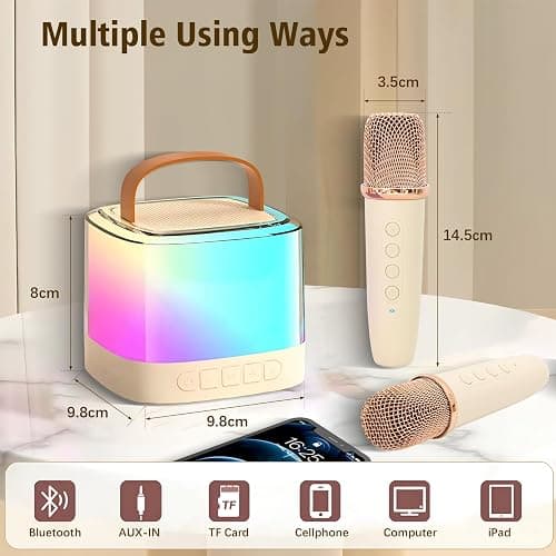 Karaoke Machine for Kids,Portable Bluetooth Speaker with Wireless Microphone for Illusionary Flowing Light,Karaoke Toys Gifts for Girls & Boys Ages 4-12 +Year Old Birthday Party thumbnail 2