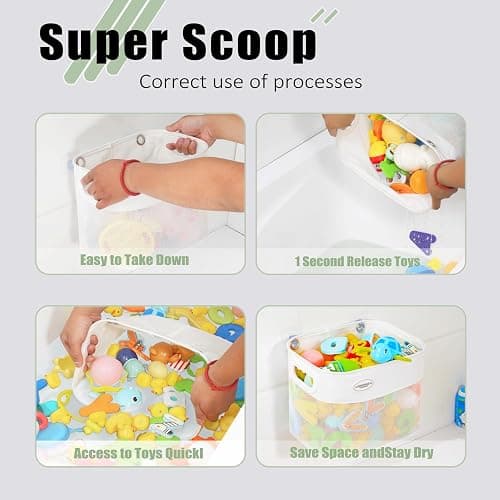 Ligereza Quick Scoop Baby Mesh Bath Toy Storage, 2x Capacity & Large Opening Bath Toy Organizer Baby Bath Gift Bathtub Toy Holder, Toy Storage For Toddlers (White) thumbnail 4