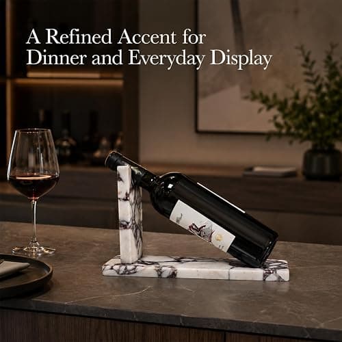 Artisanal Abode Marble Wine Holder, Single Bottle Tabletop Rack | Natural marble tabletop holder for one standard 750ml bottle; 11.8 x 3.9 x 5.9 in, for bar, counter, or dining decor. thumbnail 6