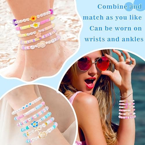 6PCS Clay Bead Bracelets for Women Preppy Cute Bracelets Jewelry Set Colorful Evil Eye Polymer Pearl Beaded Stretch Bracelets Jewelry for Women… thumbnail 4
