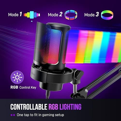 FIFINE USB Gaming Microphone Kit, PC Streaming Mic with RGB Lights, Mute, Gain Knob, Metal Boom Arm for Recording Podcast, Condenser Computer Microphone Set Compatible with PS4/PS5-AmpliGame A8T thumbnail 3