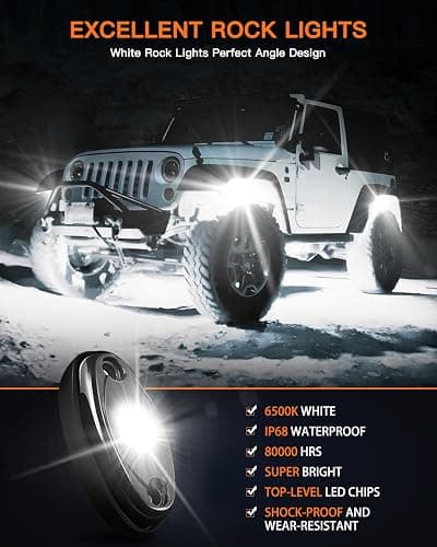 LEDMIRCY R1 Pure White LED Rock Lights Kit with Roker Switch Wire Harness 12PCS High Power Rock Lights White for Trucks Off Road ATV UTV SUV Underglow Trail Rig Light Under Body Waterproof Light thumbnail 4