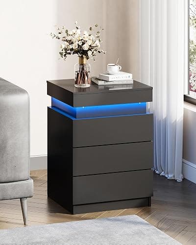 WLIVE Nightstand with Charging Station & Led Lights, Modern Bedside Table with 3 Drawers and Sliding Top, End Table with Hidden Space for Bedroom, Living Room, 26.8'' Height Night Stand, Black thumbnail 8