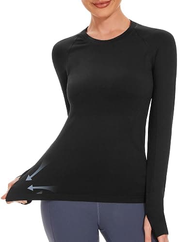 Stelle Womens Seamless Workout Top Yoga Athletic Shirt with Thumb Hole Breathable for Sports Running Slim Fit thumbnail 5
