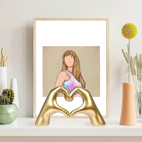 SINTENILL Heart Hands Sculpture, Gold Resin Material, Room Decor for Living Room, Bedroom, Office, Coffee Table, Desk, Wedding, Party, Gifts for Girl thumbnail 2