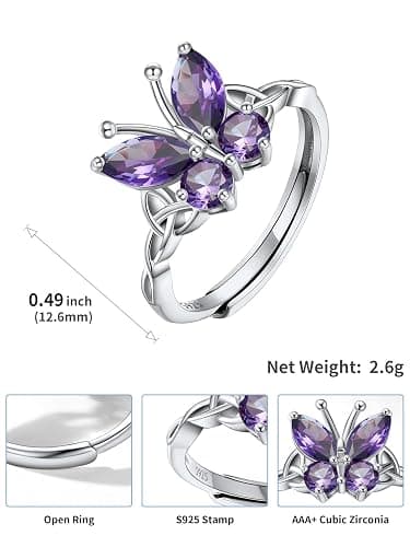 Butterfly Ring Sterling Silver CZ Garnet/Amethyst/Blue/Emerald/Sapphire/Pink/Diamond Butterfly Jewelry Gift for Lover Mother Daughter thumbnail 5