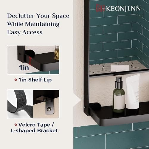 Keonjinn 18x28 Inch Black Bathroom Mirror with Shelf, Rectangle Metal Bathroom Vanity Mirror with Storage, Black Rounded Corner Wall Mounted Bathroom Mirrors for Over Sink Bedroom Entryway - 28"L x 18"W - Black thumbnail 5