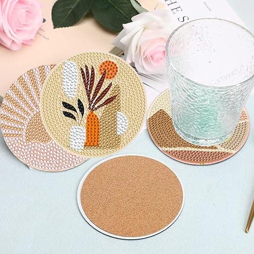 DOTSOPS 8Pack Landscape Diamond Painting Coaster with Holder 5D Diamond Art Kits for Adults Round Full Drill Beginners Gem Dots Craft Arts Supplies Party Home Decor Abstract thumbnail 7