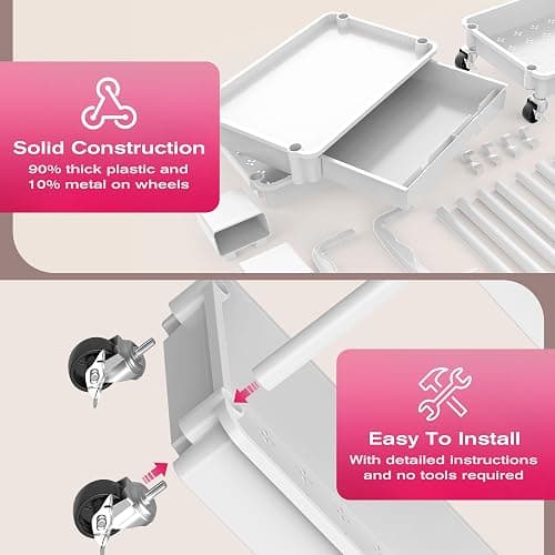 Goovilla Rolling Makeup Organizer Cart with Removable Drawer, 3 Tier White | Stable Floor Skincare Storage Cart for Vanity, Cosmetic Display, Nail Polish, Perfume, Hair Stuff, Beauty, Bathroom(Plastic) thumbnail 4