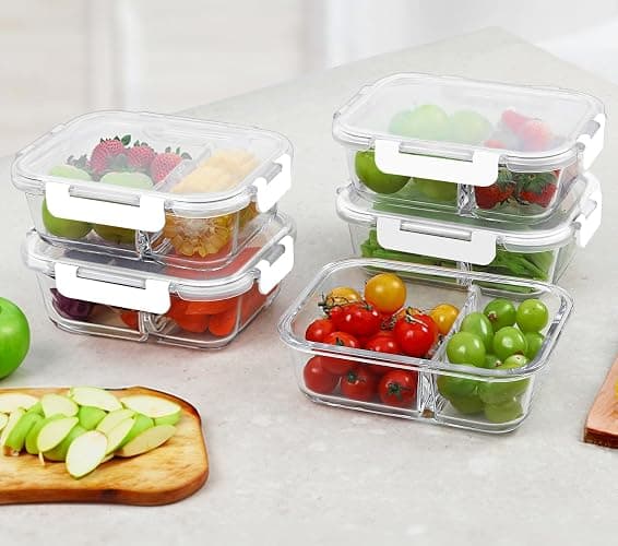 M MCIRCO [10-Pack,30 Oz Glass Meal Prep Containers 2 Compartments Airtight Lunch Bento Boxes with Lids, Glass Food Storage Containers, Microwave, Oven, Freezer and Dishwasher, White thumbnail 6