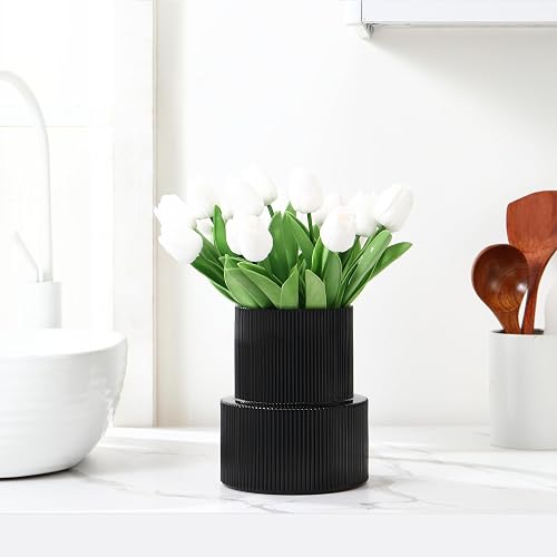 YANWE1 Ribbed Glass Vase, Flower Vase, Fluted Black Vases for Flowers, Modern Vases for Living Room, Dining Table, Entryway, Shelf, Wedding, Office, Coffee Table, Birthday, 7.5 Inches thumbnail 5