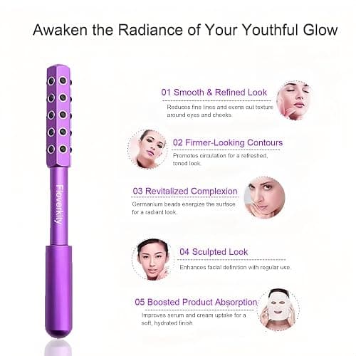Floverkity Beauty Sculptor Roller – 30 Germanium Massage Nodes for Facial Massager & Glow | Compact Beauty Tool for Lifting and Skin Care,Facial Roller (Purple, 1 PCS) thumbnail 3