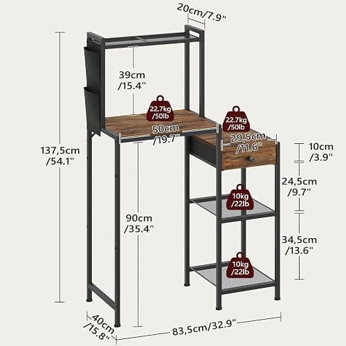 MAHANCRIS Mini Fridge Stand, Bakers Rack with Storage, 6-Tier Mini Fridge Cabinet, Coffee Bar Station with 1 Drawer, Microwave Stand for Kitchen, Dining Room, Rustic Brown and Black RSHR5401 thumbnail 2