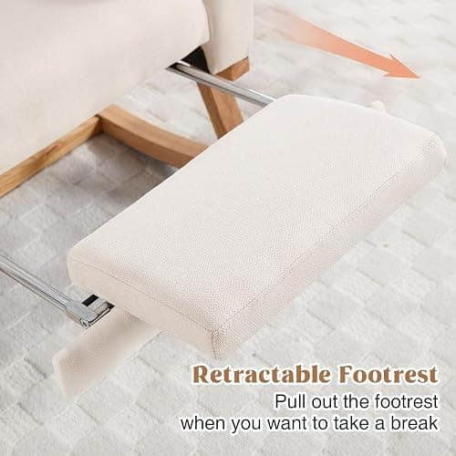HCHAIRH Rocking Chair Nursery, Nursing Rocking Chairs with Foot Rest for Mom Nursery, Glider Rocker Chair with Footrest and High Backrest for Living Room, Bedroom, Beige thumbnail 4