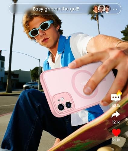 FNTCASE for iPhone 11 Case: [Compatible with Magsafe] Translucent Matte Magnetic Cases [Full Camera Protection] Military Grade Shockproof Protective Phone Cover - Light Pink thumbnail 8