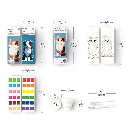 COIPLAY 648 Color Blocks Watercolor Paint Set, 52-Bookmarks, 3 Brushes, Silicone Cup, Meow/Bark Coloring Books, for All Ages, All in One Art Supplies, Birthday Gift, Christmas Gift, Gift for Adults Craft kit thumbnail 3