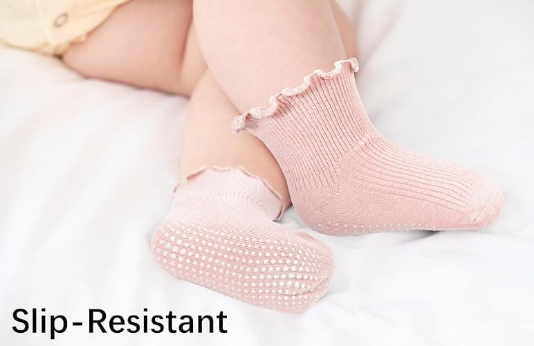 Sooneeya Baby Ruffle Socks Toddler Girls Non-Slip Ankle Socks with Grips | Indoor, Soft, Cotton, Frilly thumbnail 6