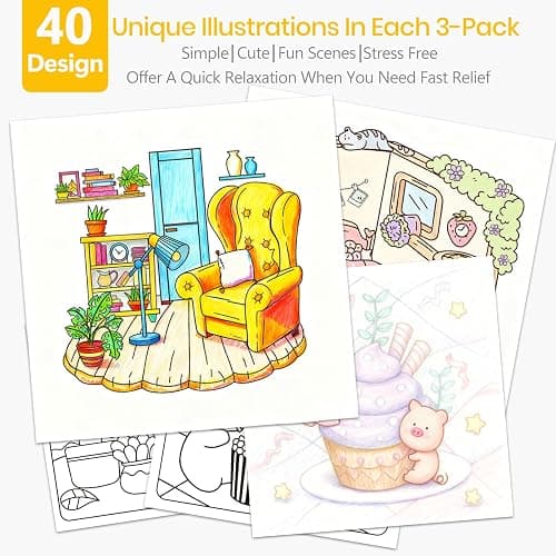 Cute Coloring Book Set for Teens Adults Relaxation, Easy and Simple Designs Coloring Book for Teens Girls, Stress Relief Gifts for Women with 36 Colors Markers & 12 Glitter Pens & 12 Colored Pencils thumbnail 3