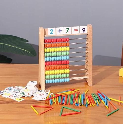 Cltoyvers Wooden Abacus for Kids - 100 Counting Sticks and Number Toys Cards 1-100, Educational Math Games for Preschool and Elementary School 1st 2nd Grade thumbnail 7