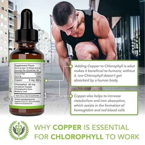 Benevolent Chlorophyll Liquid Drops with Copper for Max Absorption - Detox & Immune Support, Internal Deodorizer & Skin Health Supplement – 5900mg, Vegan, Natural Mint, 4 Month Supply - Liquid Chlorophyll thumbnail 5