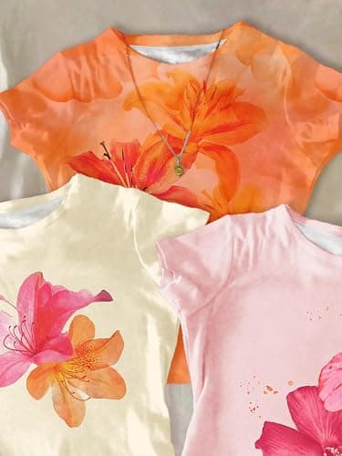 RoseSeek Girl's Shirts 3 Packs Graphic Tees Vacation Hibiscus Top Crewneck Short Sleeve Cute Tops Summer Slim Fit T Shirt thumbnail 5