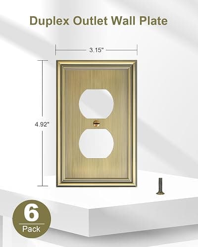 6-Pack Single Duplex Outlet Cover Plate, Decorative Antique Brass Switch Plates and Outlet Covers, Metal Wall Plates for Electrical Outlets, 1 Gang Receptacle Cover, Corrosion Resistant thumbnail 2