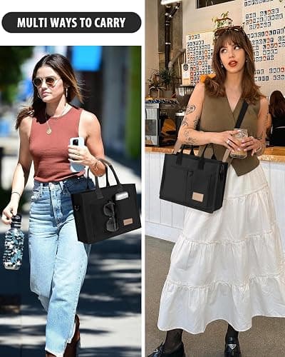 Tote Bags for Women Canvas Tote Purse Crossbody Bags with Pockets Top Handle Shoulder Handbags Satchel Bags for Women - Black thumbnail 2