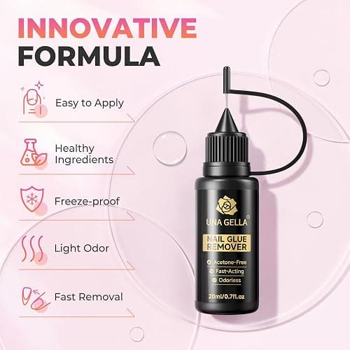 UNA GELLA 20ml*2PCS Nail Glue Remover for Press on, Multi-Functional Pinpoint Glue Remover Fast Removal Gentle Non-Acetone with Crystal Sticks for Nails Polish False Acrylic Nail Tips Home DIY thumbnail 4