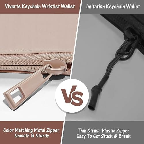Viverte Mini Zip Around Keychain Wristlet Wallets Small Portable Dual Pounch Wristlet Detachable Coin Purse Pocket Gifts for Women Travel Sports Outdoors (Beige+Brown) thumbnail 5