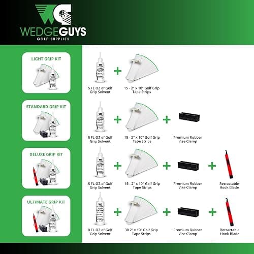 Wedge Guys Golf Grip Kits for Regripping Golf Clubs - Professional Quality - Options Include Hook Blade, 15 or 30 Tape Strips, 5 or 8 oz Solvent, Grip Tape Remover, Bench Vise & Rubber Clamp thumbnail 7