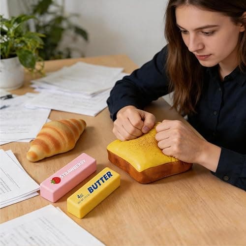 4Pcs Squishy Toys Set, Slow Rising Butter Squishy, Toast Bread and Croissant Squishies, Soft PU Foam Squeeze Toys for Stress Relief, Fidget Toys, Party Favors, Desk Toys, Gifts for Kids and Adults thumbnail 5