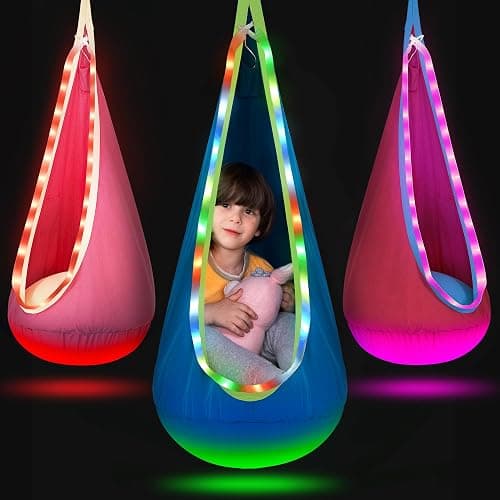 Light Up Pod Swing for Kids Offers Adjustable Effects, Sensory Swing Ideal for Indoor and Outdoor Use. Kids Hammock Easy to Install.(Blue) - Image 1