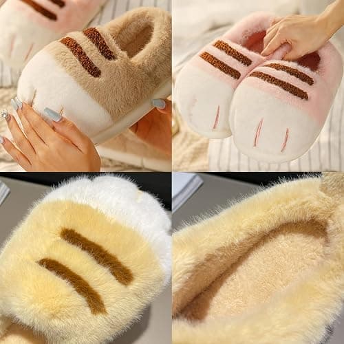 Cat Paw Slippers for Women Fuzzy Plush Indoor House Shoes Cute Animal Claw Design Soft Warm Cozy Non Slip Memory Foam Comfy Footwear for Girls Teens Adults Winter Gift Idea thumbnail 3