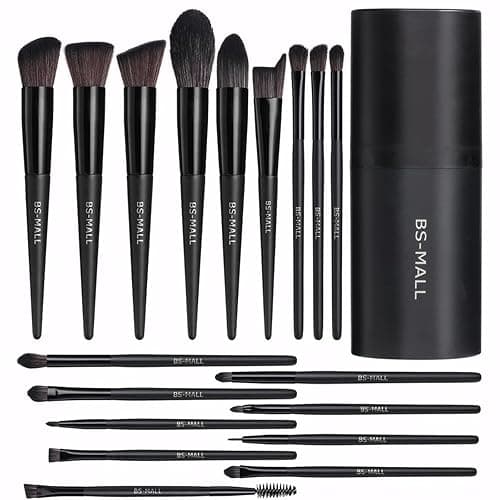 BS-MALL Makeup Brush Set 18 Pcs Premium Synthetic Foundation Powder Concealers Eye shadows Blush Makeup Brushes with black case (C-Black） - Image 1