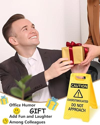 Caution Overstimulated Do Not Approach Funny Reminder Desk Sign Yellow Warning Style Office Table Decorative Gift for Coworker Friend Home Workspace Phone Holder Mirror Acrylic Cubicle Table Sign thumbnail 7