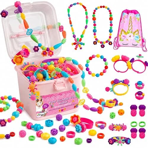 Orian Jewelry Making Kit for Girls, 520+ Pop Beads, Bracelet & Necklace | Kids bracelet making kit for girls and necklace making kit with colorful snap beads, rings, unicorn storage bag and craft set - Image 1