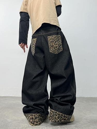 DFGIGT Men's Baggy Jeans Embroidered Wide Leg Vintage Jeans Hip Hop Loose Fit Denim Pants Streetwear thumbnail 3